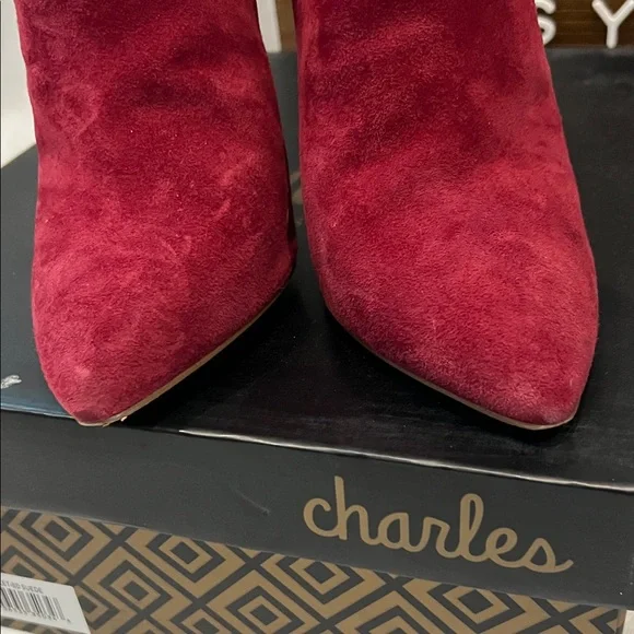 Charles by Charles Davis Scarlet Suede Heeled Boots - Picture 3 of 8
